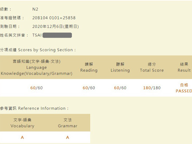 日語檢定(JLPT)學員心得