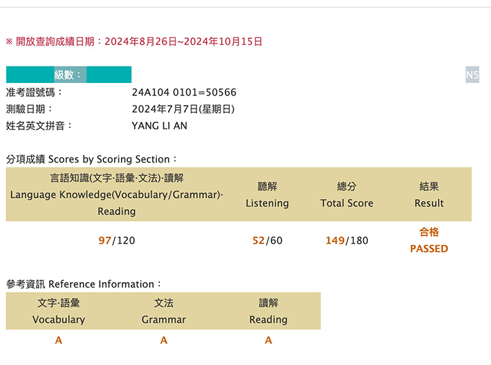 2024年7月日語檢定(JLPT)學員心得