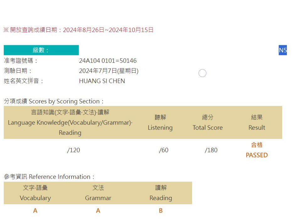 2024年7月日語檢定(JLPT)學員心得