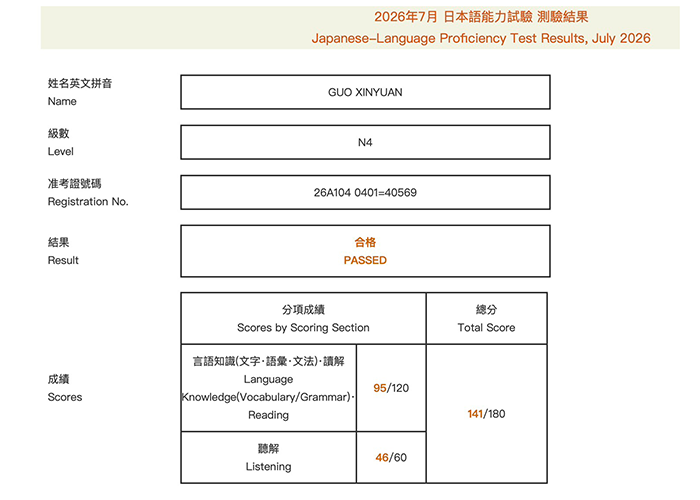 2026年7月日語檢定(JLPT)學員心得