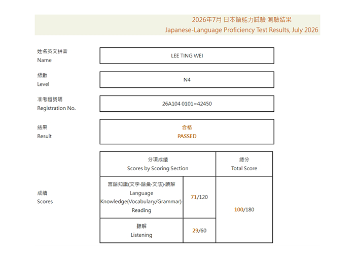 2026年7月日語檢定(JLPT)學員心得