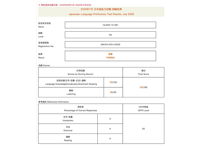 2026年7月日語檢定(JLPT)學員心得