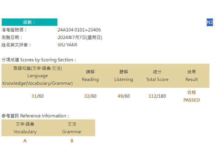 2024年7月日語檢定(JLPT)學員心得