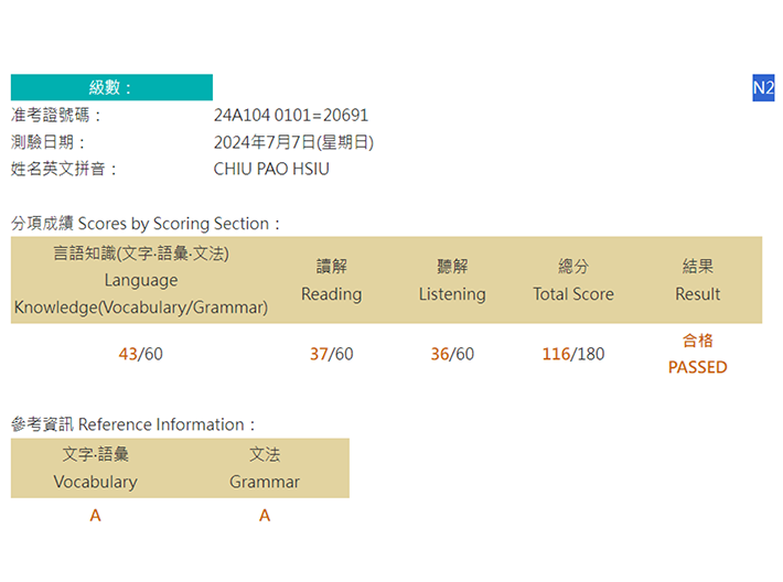 2024年7月日語檢定(JLPT)學員心得