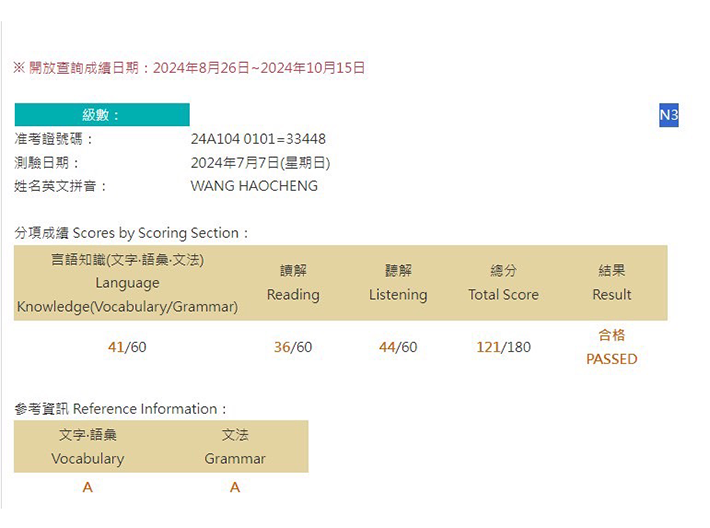 2024年7月日語檢定(JLPT)學員心得